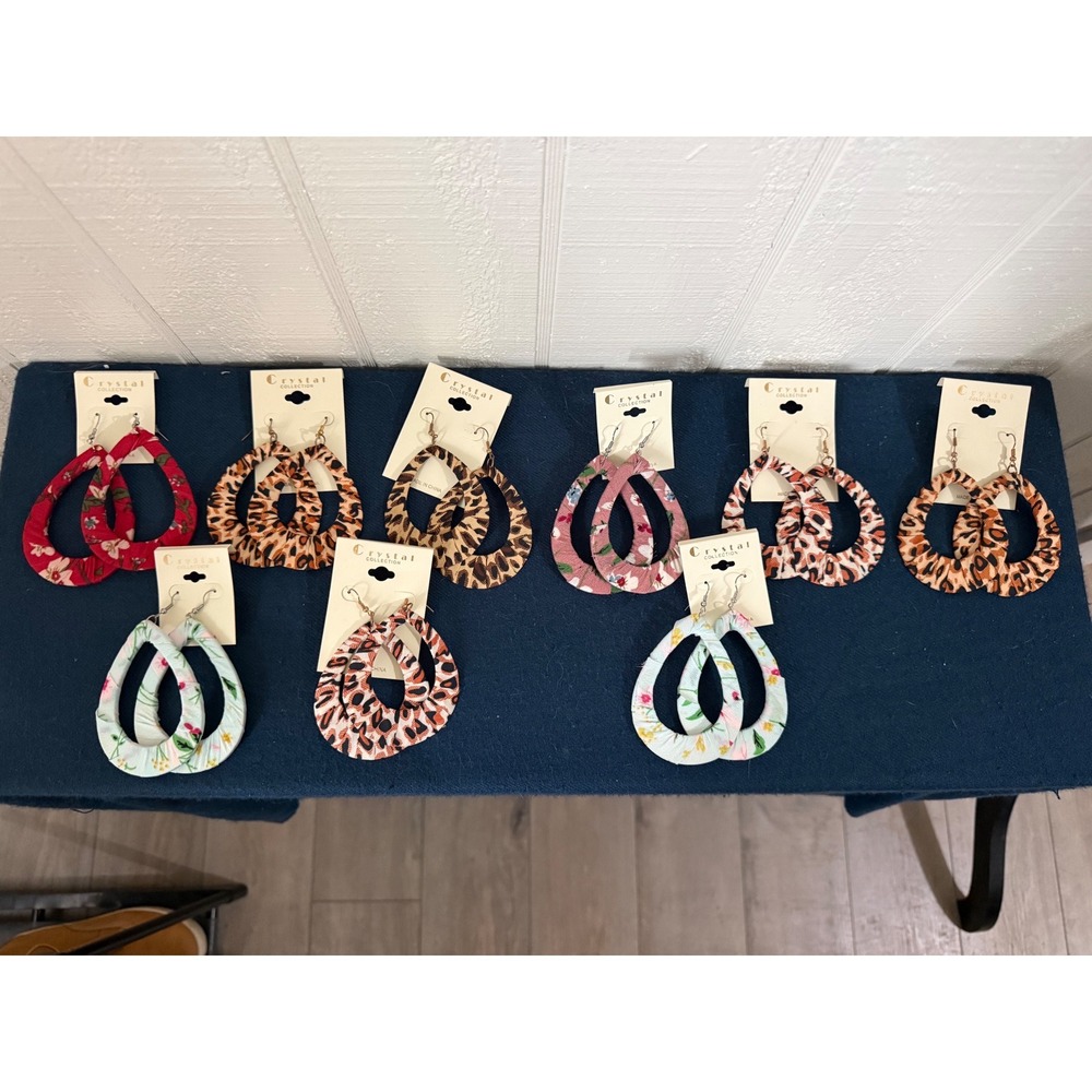Bundle 2- Crystal Collection Fabric Wrapped Teardrop Earrings Lot 9 Pairs Floral